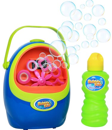 Click N Play Automatic Bubble Blowing Machine Including A Bottle of NonToxic Bubble Solution for Kids Summer Outdoor Fun