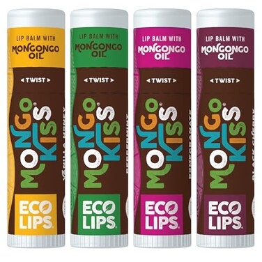 Eco Lips Mongo Kiss Organic Lip Balm 4 Pack Peppermint Pomegranate Vanilla Honey Black Cherry  100 Percent USDA Organic  Soothe Moisturize Dry Cracked and Chapped Lips  Made in USA
