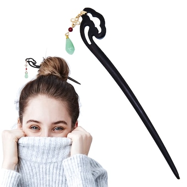 Japanese Chinese Wood Hair Chopstick for Women Retro Hair Stick Pin with Jade Japanese Chinese Hair Accessories for Long Hair Hanfu Dressing Accessories