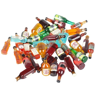 Dong Huang 40pcs Miniature Mini Fake Beer Bottles Toys Mixed Wine Drinks Decoration Beer Glass Model Beer Can Beer Bottle Models for Fairy Garden Pub Bar Dolls House Tableware Decoration