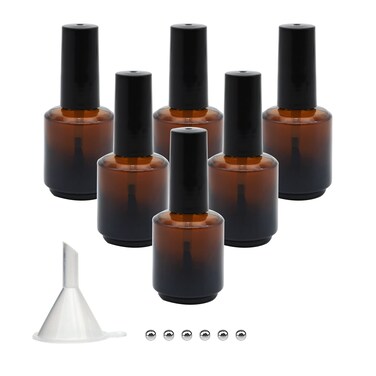 Agidea 6PCS Empty Nail Polish Bottles Amber 15ML05 oz Empty Dark Glass Refillable Nail Polish Bottles with Brush  Mixing Balls  FunnelsBrown