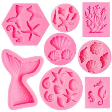 Elfkitwang Marine Theme Fondant Silicone MoldSeashellconch Mermaid TailSeahorsestarfishcoral DIY Handmade Baking Tools for Mermaid Theme Cake Decoration