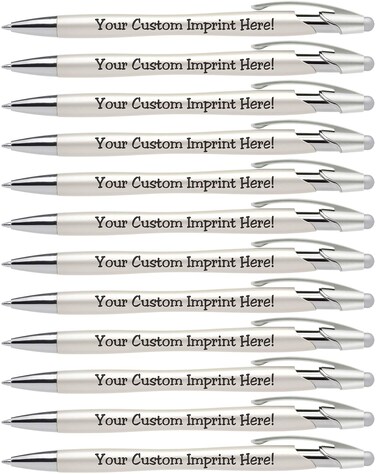 ExpressPen  Custom Pens with Stylus  The Pearl  Personalized Metallic Printed Name Pens with Black Ink  Imprinted with Logo or Message  Great Gift Ideas  12 pack Silver