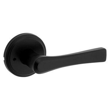 Kwikset Katella Interior Privacy Door Handle with Lock Door Lever For Bathroom and Bedroom Matte Black Reversible Keyless Push Button Lock Door Lever with Microban Protection