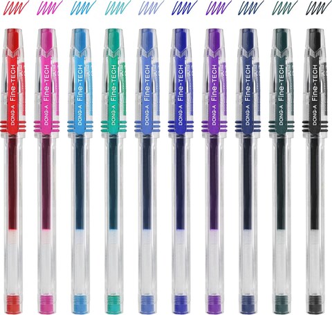 DongA Ultra Fine Point 03mm Ink pen Assorted 10 Colors Gel Pens Thin line and Smooth touches Gel Ink Rolling ball pens Multicolor 10 Count Pack of 1