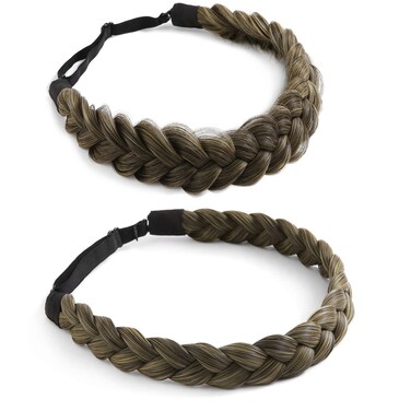 STHEJFB Braid Headband 2 3 Strands combinations Messy Wide Chunky Fluffy Elastic Stretch Hairpiece Braided Headband Women Girl Beauty accessory Dark brown blonde