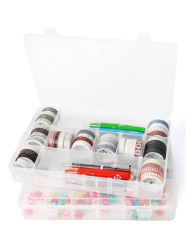 KIRIYUUKI 2pack 18 Grids Clear Plastic Organizer Box Storage Container with Adjustable Dividers Clear x 2PC18 Grids