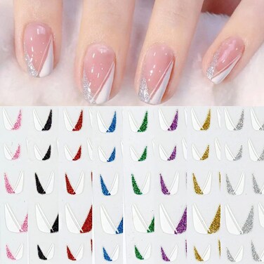 French Nail Art Sticker 3D SelfAdhesive French Nail Decals Tips V Shape Nail Guides for Manicure DIY Nail Decoration 8Sheets