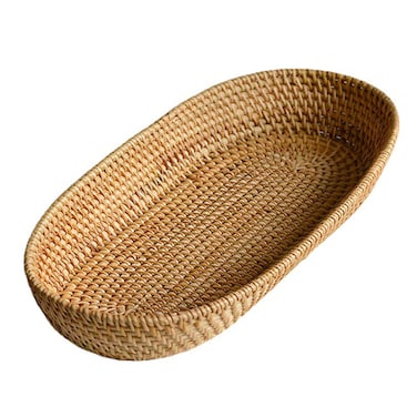 ilan 17 Inch Long Narrow Oval Serving Basket Boho Handmade Rattan Bowl Basket With 2 Inch SideDecorative LoafBreadRollsFruitSnack Flat Basket Wicker Tray for ServingBrown