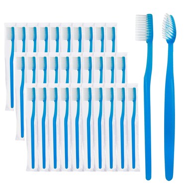 FKYzixeh Blue Handle Toothbrushes Individually Wrapped Disposable Toothbrush Bulk for Hotel Airbb and Homeless Care 50 Pack