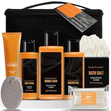 Gift Baskets for Men Bath and Body Gift Set Body  Earth Citrus Scented Mens Bath Set with Body Lotion Face Wash Shower Gel Bubble Bath Loofah  More Birthday Gifts for MenChristmas Gifts