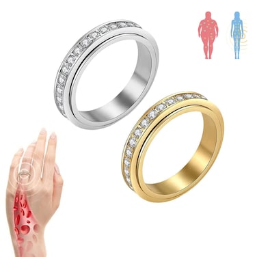 Vikanda Thermogenic Moissanite Spinner Ring2Pcs SingleRow Diamond Encrusted Rotating Rings Stainless Steel Fidget Rings for Anxiety Women Girls Jewelry