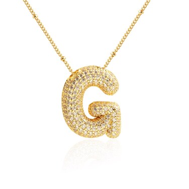 18k Gold Plated Dainty Cubic Zirconia Bubble Alphabet 26 AZ Letter Necklace Personalized Monogram NecklaceBalloon Initial Necklace for Women Female