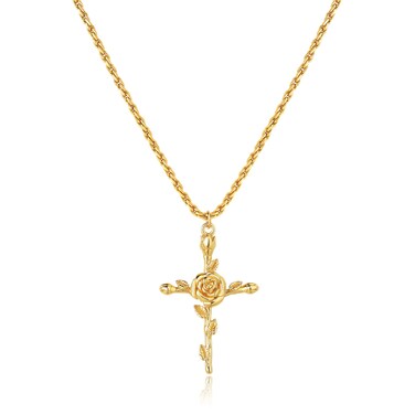 LADYGD Cross Necklace for Women 14K Gold Plated Birth Flower Necklaces Rope Cross Pendant Fashion Gold Jewelry Birthday Gifts 12 Month