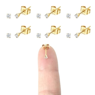 6 Pairs 14K Gold Plated 316L Surgical Steel Cartilage Piercing Tiny Stud Earrings 20G Style Ball  Pearl  Cubic Zirconia  Disc Color Gold  Silver  Rose Gold  Black Diameter 1mm to 3mm