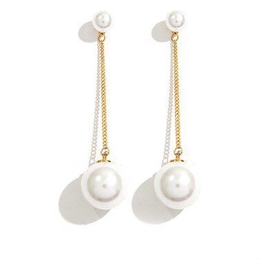 Women Vintage Gold Pearl Statement Dangle Earrings Long Big Pearls Drop Earrings for Women