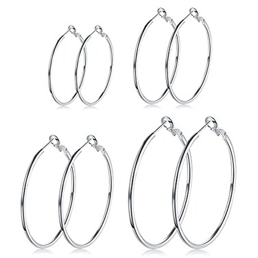 4 Pairs Silver Hoop Earrings for Women 925 Hypoallergenic Sterling Silver Hoop Earrings SetLarge Minimalist Silver Hoops Gifts30MM 40MM 50MM 60MM
