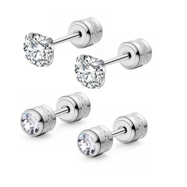 Hypoallergenic double sided diamond Stud Earrings For Womens Girl Secure Safety Screw back Cartilage CZ Stud Earrings