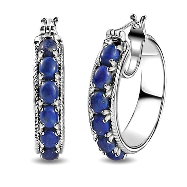 Lapis Lazuli Earrings  Platinum Plated Lapis Hoop Earrings  Blue Lapis Hoops for Women Costume Jewelry for Women Birthday Gifts for Women