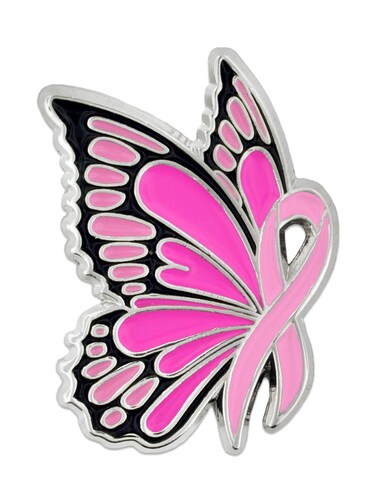 Breast Cancer Awareness Butterfly Pink Ribbon Enamel Lapel Pin  1 Piece