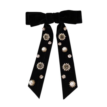 JKQBUX Womens Retro Velvet Ribbon Bow Tie brooch Necktie Rhinestone Preppy Neck Tie Brooch Pin Collar Jewelry for wedding Party