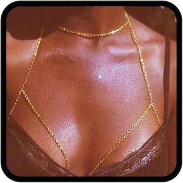 Boho Body Chain Bra Gold Chest Chains Festival Rave Harness Chain Summer Beach Bikini Body Chain Jewelry for Women and Girls