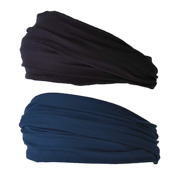 CHARM Mens Elastic Bandana Headband Japanese  Women Long Hair Head Dreads Wrap Around Black Navy 2pk