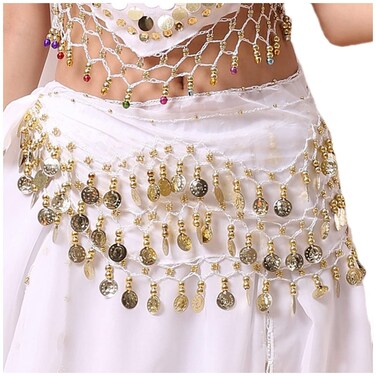 LauthenS 128 Coins Belly Dance Hip Scarf Tribal Belt Halloween Genie Costume Accessory