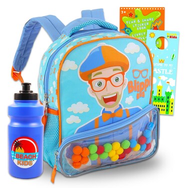 Blippi Mini Backpack for Kids  Blippi Preschool Bag Bundle with 12 Blippi Backpack Water Bottle Stickers More  Blippi Backpack for Toddlers Mini