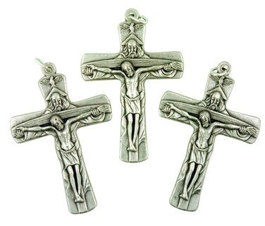 Religious Art Lot of 3 The Father Son and Holy Ghost Trinity Cross 2 Inch Crucifix Pendant
