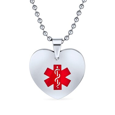 Bling Jewelry Personalize Customizable Medical Id Dog Heart Shape Tag Pendant Engravable Necklace for Women for Teen Stainless