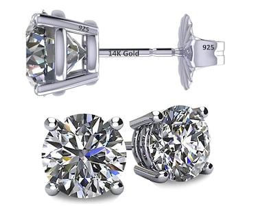 14K Solid Gold Post  Sterling Silver 4 Prong Pure Brilliance Zirconia CZ Stud Earrings 100ctw  800ctw