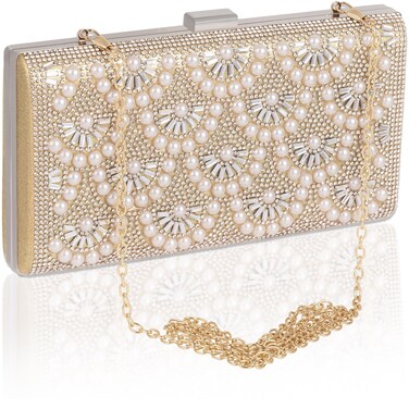 veyiina nero Fashion Party Evening Handbags Pearl Clutch Purses For Women  Girls