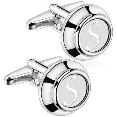 AMITER Mens Cufflinks with Initial AZ Classic Silver 26 Letters Cuff Links for Men Business Wedding Shirts