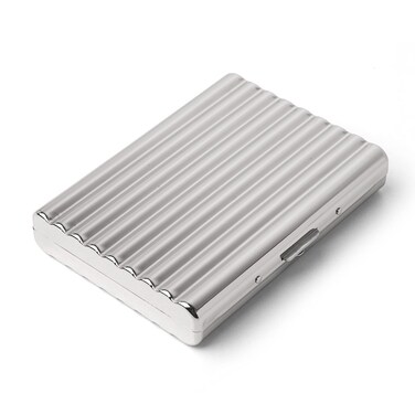 EYIDADAE Mens and Womens Metal Cigarette Case  Double Sided Spring Clip Open Cigarette Case Holds 18 100mm Cigarettes Pocket Clip Credit Card Holder Protect Secure Wallet Silver