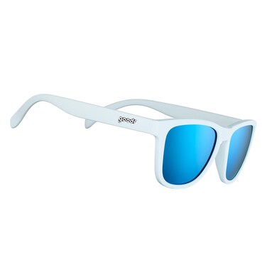 goodr Iced By Yetis Polarized Sunglasses for Men  Women White Solid Frame with Blue Reflective Lens UV400 Protection No Slip