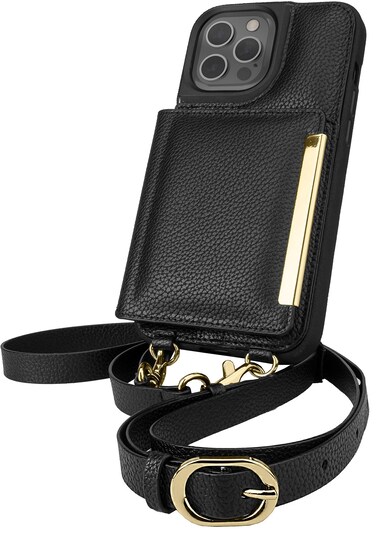 Smartish iPhone 12 Pro Max Crossbody Case for Women  Dancing Queen PurseClutch with Detachable Strap  Card Holder  Stiletto BlackGold
