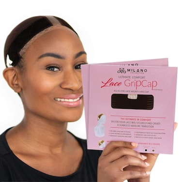 Milano 2In1 Lace GripCap Adjustable Velvet Wig Grip Band with Attached Cap Secure NoSlip Wig Accessory Seamless Transition with Reinforced Swiss Lace Lace Grip Cap  Chocolate Brown 2 Pack
