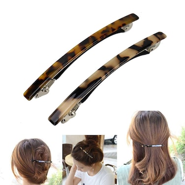 DonLeeving Luckycivia 2 Pack Hair Barrette Long and Thin Handmade Celluloid Onyx Hair Clip Elegant Automatic Hair Clip Barrette Ponytail Holders for WomenGirls  4 Inches