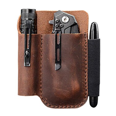 diodrio EDC Leather Knife Sheath Organizer Pouch with Pen Loop Full Grain Leather Chestnut