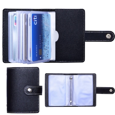 Slim Minimalist Mini Case Holder Organizer Wallet Soft PU Leather Credit Card Holder with 26 Card Slots for Men and Womens Black