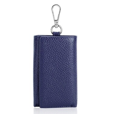 Leather Key Case Wallet Keychain Key Holder 6 Hanging Buckle Hooks Snap Closure