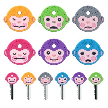 XUANYUQL 6 Pcs Key Caps Covers Cute Monkey Key Covers Fits Most Standard Keys Made for Easy Identifying Door KeysRandom ColorBlueGreenPurple Multicolor