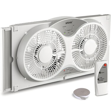 shinic 9 Twin Window Fan with Remote ControlReversible AirflowRemovable Cover3 Speeds 3 Modes Expandable Panels From 24 to 37ETL Certified White