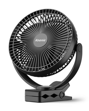 Koonie 10000mAh Clip on Fan Rechargeable 8Inch Battery Operated Desk Fan USB Fan with 4 Speeds Strong Airflow Sturdy Clamp for Golf Cart Office Desk Outdoor Travel Camping Tent Gym TreadmillBlack