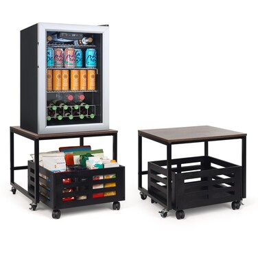 Echaprey Mini Fridge Stand with Storage Drawer Basket Mobile Small Refrigerator Stand with Wheels Fridge Stand Spacecare Office Pantry Dorm Living Room Kitchen Appliance Storage Rolling Cart