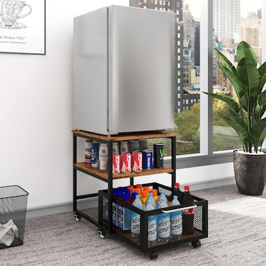 PUNCIA 197x197in Mini Fridge Stand with Storage and Wheels Heavy Duty Mini Fridge with 4 Lockable Wheels Table Beverage Refrigerator Stand for Coffee Bar Fridge Car for Office Home Bedroom Dorm