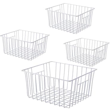 NA Freezer Wire Baskets Kitchen Storage Organizer Bins for Chest and Upright Freezer Refrigerator Dividers Containers with Handles Pearl White 4