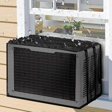 pdpdoc Mesh Window Air Conditioner Cover for Outside Waterproof Window Ac Unit Cover 21W x 16D x 15H wAir Conditioner Drip Cushion 236L x 169W Reduce Noise Ac Covers for Outside Protection