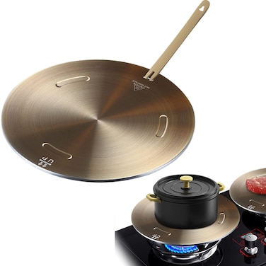 Gocoffun Heat Conduction Plate for Gas Stove Heat Diffuser Stainless Steel Adapter Plate with Removable Handle for Coffee Milk Cookware Simmer Ring Induction Hob Plate Heat Diffuser11inch